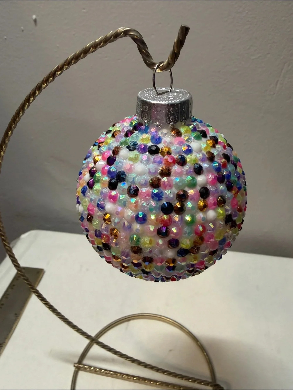 OOAK Hand-Bedazzled Glass Christmas Ornament Multicolor Jelly Rhinestones 3”